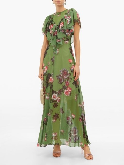 PREEN BY THORNTON BREGAZZI Irisa gathered floral-print georgette maxi dress in green / feminine style dresses