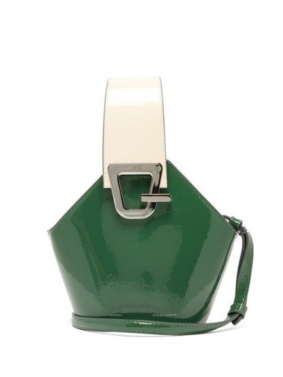 DANSE LENTE Johnny mini patent-leather bucket bag in green - flipped