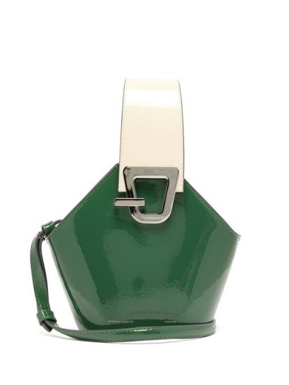 DANSE LENTE Johnny mini patent-leather bucket bag in green