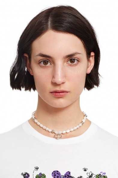 Justine Clenquet NEVE CHOKER | pearl and silver beaded chokers | crosses