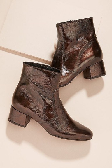 Kanna Patent-Leather Ankle Boots in Brown | fall fashion colours - flipped