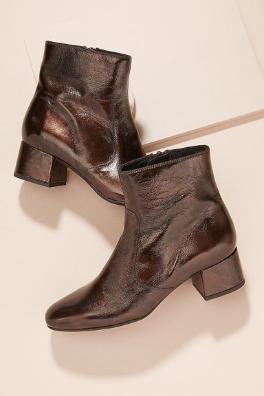 Kanna Patent-Leather Ankle Boots in Brown | fall fashion colours