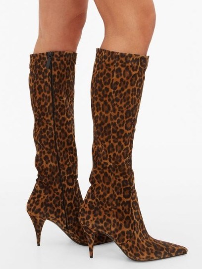SAINT LAURENT Kiki pointed suede knee-high boots | autumn animal prints - flipped