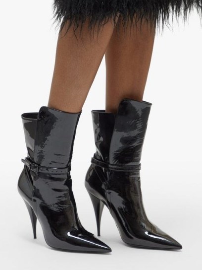 SAINT LAURENT Kiki point-toe black patent-leather boots - flipped