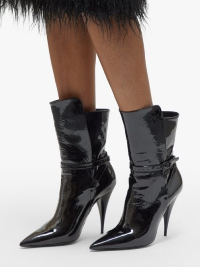 SAINT LAURENT Kiki point-toe black patent-leather boots