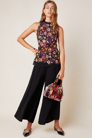 Maeve Kirstie Embroidered Peplum Blouse Black Motif / floral sleeveless top - flipped