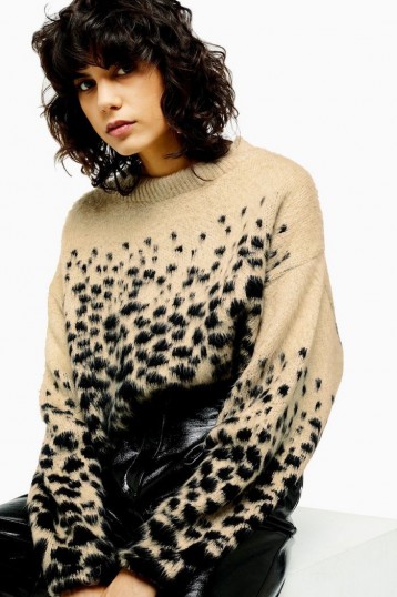 TOPSHOP Knitted Snake Pattern Jumper in Neutral