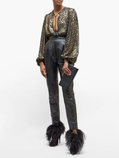 SAINT LAURENT Leopard-print silk-blend lamé blouse / shiny gold blouses - flipped