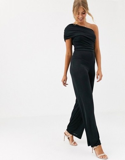 Lipsy one shoulder jumpsuit in black ~ asymmetric jumpsuits - flipped