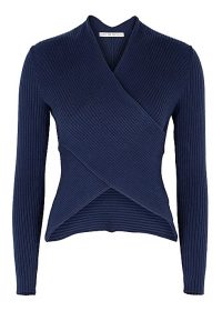 LIVE THE PROCESS Dark blue wrap-effect cotton-blend top ~ cropped front jumper
