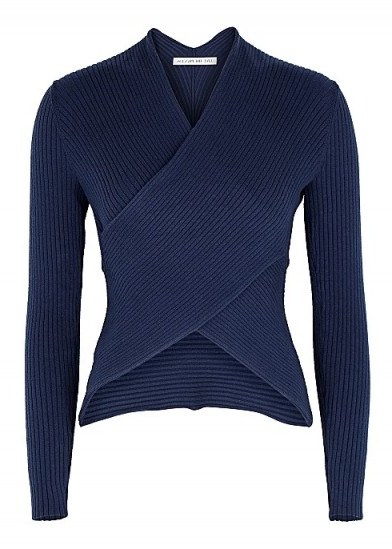 LIVE THE PROCESS Dark blue wrap-effect cotton-blend top ~ cropped front jumper - flipped