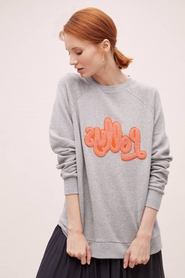 Lolly’s Laundry Embroidered Sweatshirt in Grey / logo sweat top - flipped