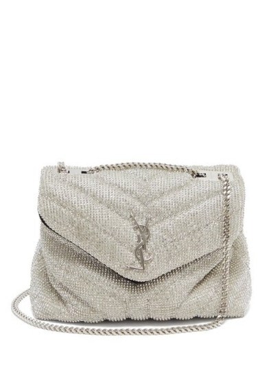SAINT LAURENT Lou crystal-chainmail cross-body bag in silver ~ evening glamour - flipped