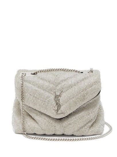 SAINT LAURENT Lou crystal-chainmail cross-body bag in silver ~ evening glamour