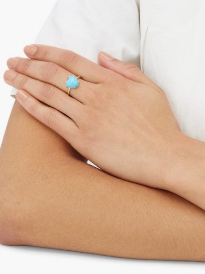 IRENE NEUWIRTH Love turquoise & 18kt gold ring | blue heart shaped stone rings - flipped