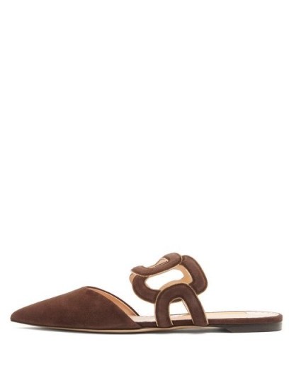 RUPERT SANDERSON Mannequin chain-embellished brown-suede mules - flipped