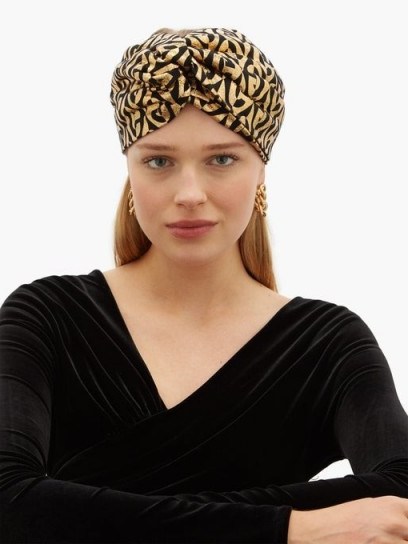 GUCCI Metallic logo-print turban headband ~ glamorous gold headbands - flipped