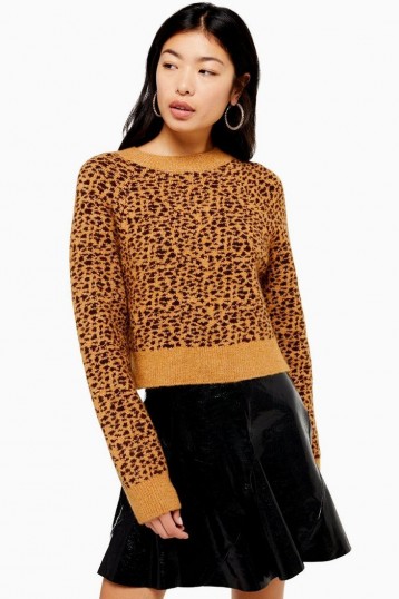 Topshop Micro Animal Cropped Jumper in Brown