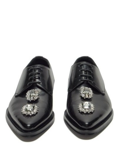 DOLCE & GABBANA Millennial crystal-embellished black leather derby shoes / sparkling crystals - flipped
