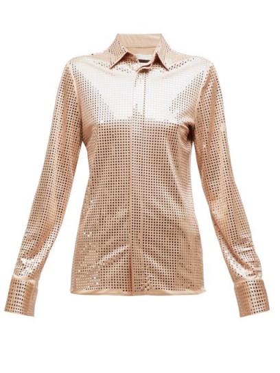 BOTTEGA VENETA Mirrored crepe shirt in beige / shiny shirts