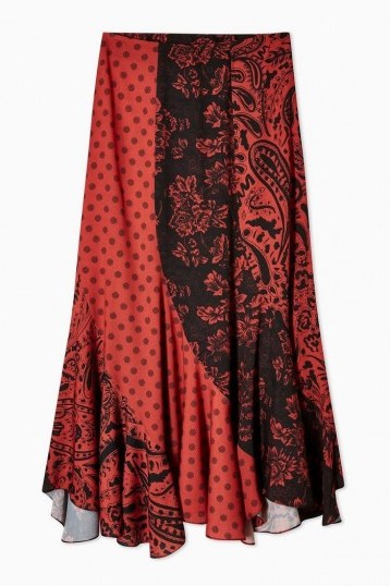 Topshop Mixed Print Spiral Midi Skirt in Rust - flipped