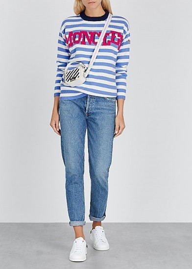 MONCLER Maglione white and blue striped wool-blend jumper