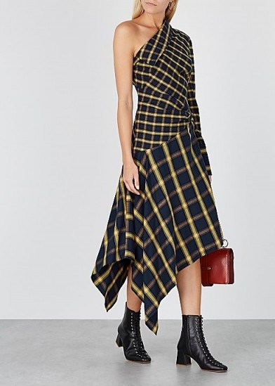 MONSE Checked one-shoulder asymmetric flannel dress / bold check prints - flipped