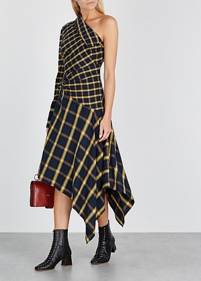 MONSE Checked one-shoulder asymmetric flannel dress / bold check prints