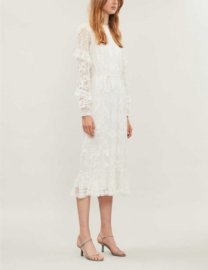 NEEDLE AND THREAD Ellie embroidered tulle and lace midi dress in ivory - flipped