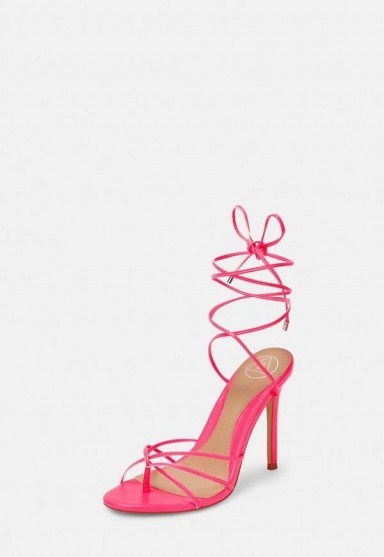 Missguided neon pink strappy toe post heeled sandals - flipped
