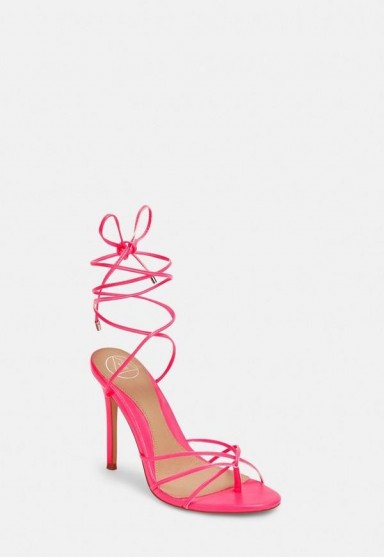 Missguided neon pink strappy toe post heeled sandals