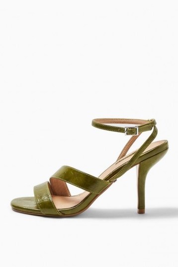 TOPSHOP NERO Mid Heel Sandals in Green / ankle strap heels - flipped