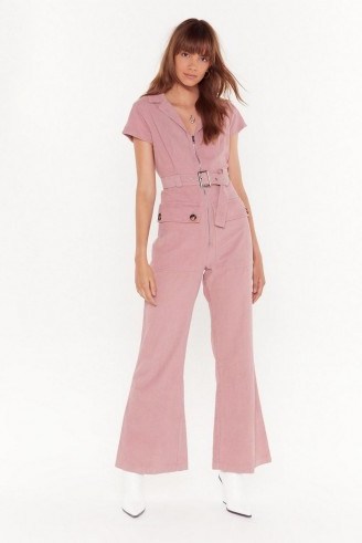 NASTY GAL Off the Record-uroy Wide-Leg Jumpsuit ~ corduroy kick-flare jumpsuits - flipped