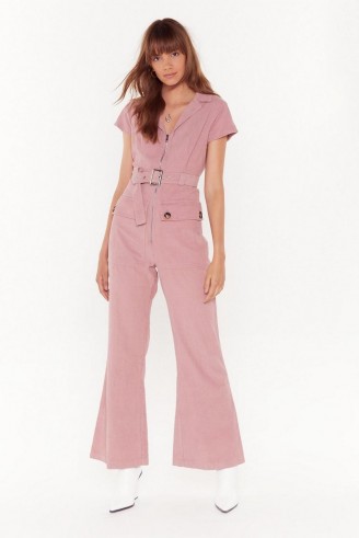 NASTY GAL Off the Record-uroy Wide-Leg Jumpsuit ~ corduroy kick-flare jumpsuits