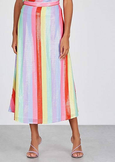 OLIVIA RUBIN Penelope striped sequin midi skirt / rainbow sequined skirts