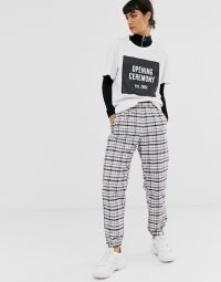 Opening Ceremony nylon sweatpant in check in pink plaid / cuffed sweatpants