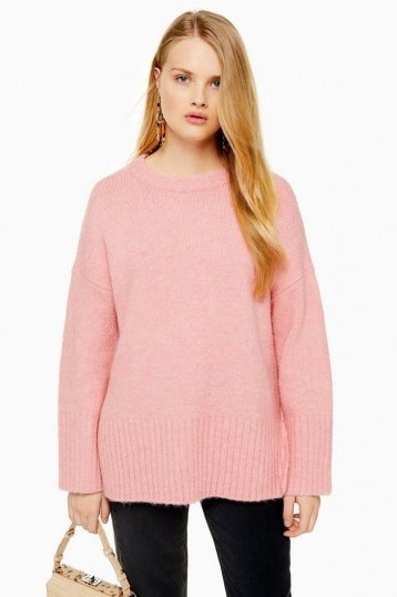 Topshop Pink Oversized Long Line Jumper | slouchy crew neck - flipped