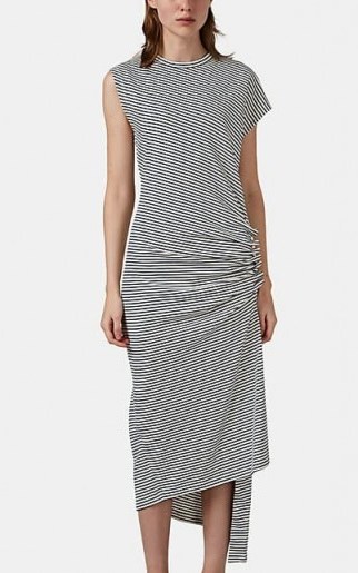 PACO RABANNE Asymmetric Striped Cotton Jersey Tank Dress in Cream and Blue - flipped