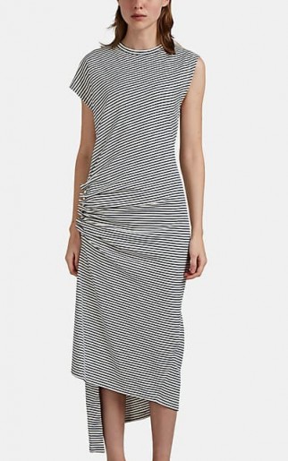 PACO RABANNE Asymmetric Striped Cotton Jersey Tank Dress in Cream and Blue