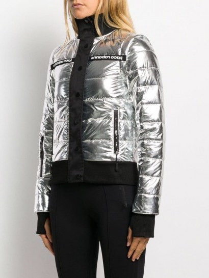 PACO RABANNE printed logo puffer jacket in silver / padded metallic jackets - flipped