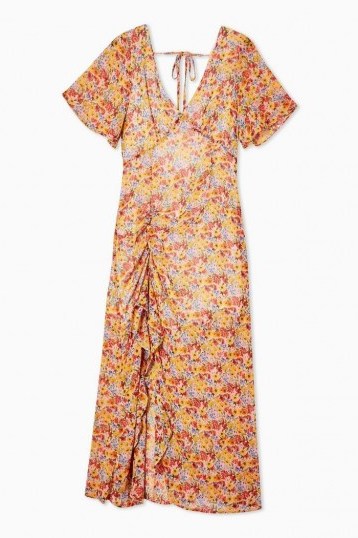 TOPSHOP Pastel Floral Angel Sleeve Dress / ruched detail dresses - flipped