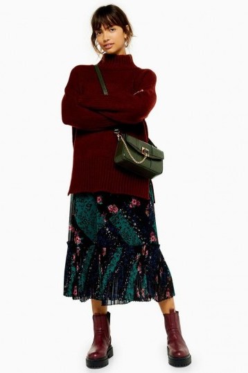 Topshop Patchwork Tiered Pleat Midi Skirt | frill hem skirts - flipped
