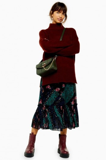 Topshop Patchwork Tiered Pleat Midi Skirt | frill hem skirts