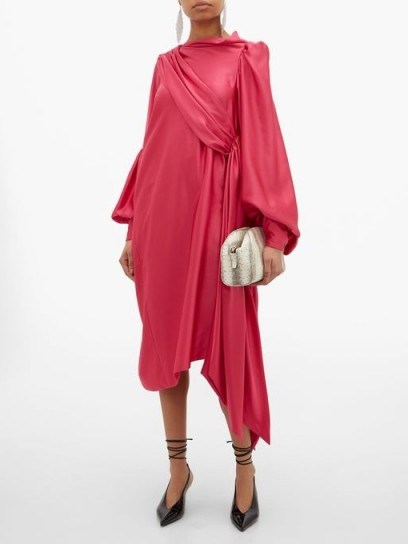 HILLIER BARTLEY Pillowcase satin-crepe dress in pink ~ draped event wear - flipped