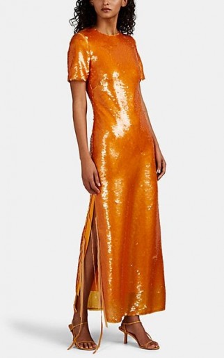 PRABAL GURUNG Orange Sequin-Embellished Column Gown ~ event glamour