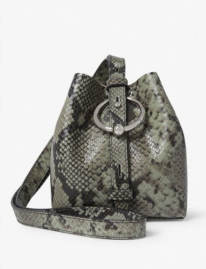 REBECCA MINKOFF Mini Kate bucket bag in Thyme / snake print accessories - flipped