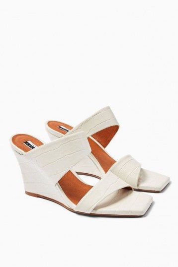 Topshop RELLIK Wedge Mules Off White | square toe wedges - flipped