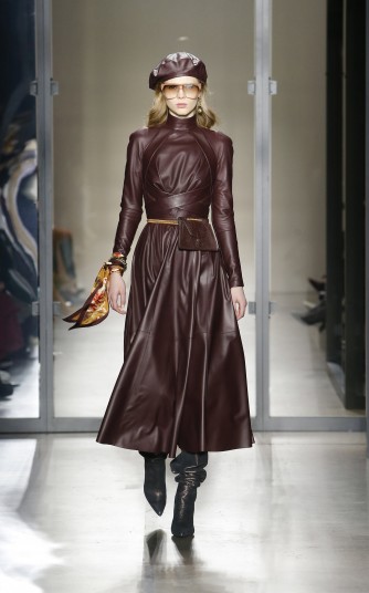 Zimmermann Resistance Pleated Leather Dress in Burgundy ~ luxury fit and flare