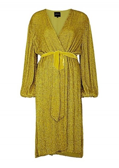 RETROFÊTE Audrey gold sequin wrap dress / glamorous evening fashion - flipped