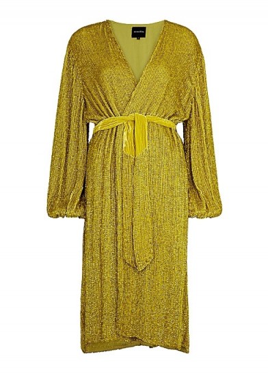 RETROFÊTE Audrey gold sequin wrap dress / glamorous evening fashion